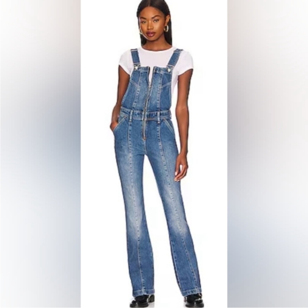 Vanilla Star DenimFlare Overalls Front Zip Seamed Jumpsuit Blue, M Y2K Festival